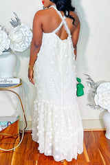 Fashion Halter Three-Dimensional Flower Mopping Cake Dress