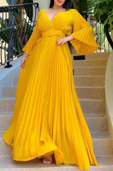 Fashion V-Neck Sexy Pleated Pleated Dress