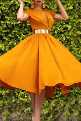 Fashion Short Sleeve Waist Thin Large Skirt Cross-border Dress