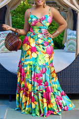 Sexy Sling Print Sleeveless Backless Dress