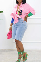 Popular Letter Long Sleeve Print Shirt Dress Dress