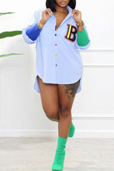 Popular Letter Long Sleeve Print Shirt Dress Dress