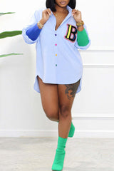 Popular Letter Long Sleeve Print Shirt Dress Dress