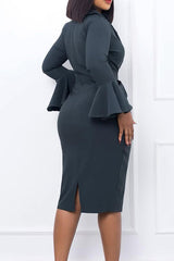 New V-neck Temperament Elegant Flared Sleeves Split Hip Dress