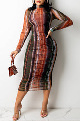 Sexy Casual Long Sleeve Abstract Striped Print Dress