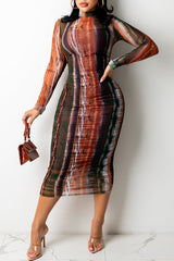 Sexy Casual Long Sleeve Abstract Striped Print Dress