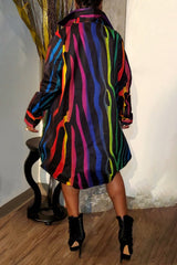 Trendy Colorful Striped Print Shirt Dress
