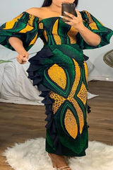 Fashion Agaric Side Waist Bag Hip Sloping Shoulder Lantern Sleeve Dress