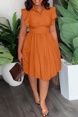 Fashion Waist Pleated Sleeveless Solid Color Dress