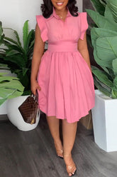 Fashion Waist Pleated Sleeveless Solid Color Dress