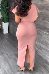 Fashion Casual Slit V Neck Short Sleeve Multicolor Dress