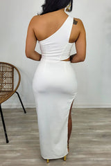 Fashion Temperament One Shoulder Open Waist Slit Dress