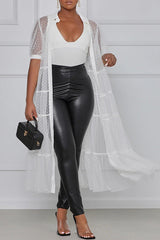 Fashion Polka Dot Solid Color Mesh Short Sleeve Dress