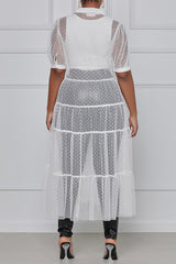 Fashion Polka Dot Solid Color Mesh Short Sleeve Dress
