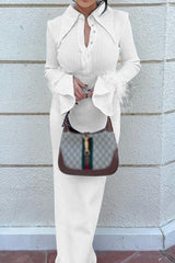 Fashion Lapel Long Sleeve Feather Mid-Length Ribbon Dress