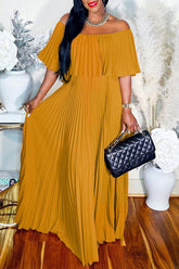 Sexy Off Shoulder Neck Pleated Gown Dress
