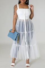 New Fashion Sexy Sling Mesh Stitching Dress