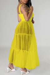 New Fashion Sexy Sling Mesh Stitching Dress