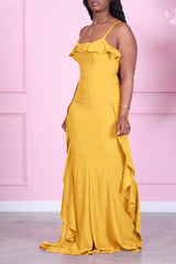Fashion Sling Pure Color Ruffle Dress