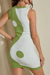 Fashion Color Block Sleeveless Sheath Knit Dress