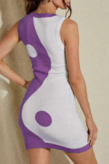 Fashion Color Block Sleeveless Sheath Knit Dress