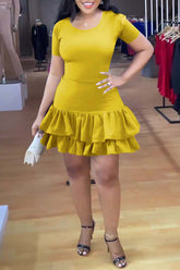 Fashion Solid Color Skinny Sexy Ruffle Dress