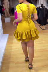 Fashion Solid Color Skinny Sexy Ruffle Dress