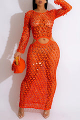 Fashion Hand Knitted Casual Hollow Sequin Beach Dress