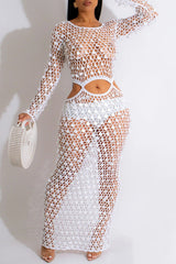 Fashion Hand Knitted Casual Hollow Sequin Beach Dress
