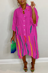 Fashion Printed Stitching Long Sleeve Shirt Pocket Dress