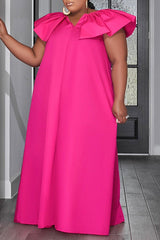 Fashion Loose V Short Sleeve Neck Solid Color Casual Dress