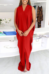 Fashion Solid Color Sundress Sleeveless Loose Robe Casual Dress