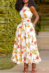 Trendy Half Turtleneck Floral Print Dress