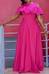 Elegant Cold Shoulder Ruffle Trim Plus Size Maxi Dress