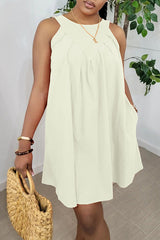 Sleeveless Ruched Pocket Cotton Blend Mini Dress