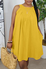 Sleeveless Ruched Pocket Cotton Blend Mini Dress