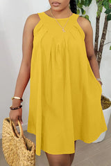 Sleeveless Ruched Pocket Cotton Blend Mini Dress