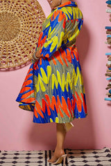 Pretty V-neck Pocket A-line Shirt Midi Dress