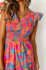 Floral Flutter Sleeve Smocked Maxi Dress