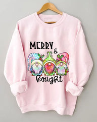 Christmas Gnomes Merry&Bright Print Sweatshirt
