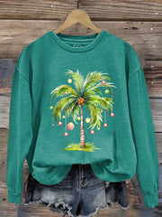 Casual Christmas Palm Tree Printed Long Sleeve Sweatshirt