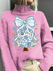 Christmas printed turtleneck knitted sweater