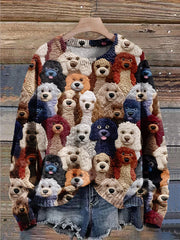 Funny Dog Art Print Knit Pullover Sweater