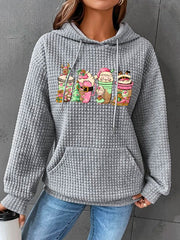 Pink Coffee Cup Print Waffle Hoodie