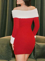 Christmas White Wool One-Shoulder Knit Mini Skirt