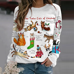 Retro The Twelve Cats Of Christmas Print Sweatshirt