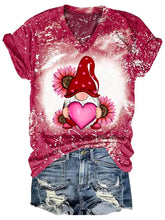 Happy Valentine's Day Gnome with Sunflower Bleaching V Neck T-shirt