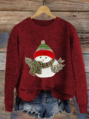 Women's Christmas Red Bird Jewel Art Crew Neck Sweatshirt