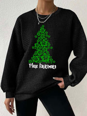 Hawaiian Hibiscus Christmas Tree "Mele Kalikimaka" Print Waffle Sweatshirt