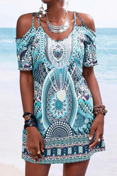 Allover Print Strappy Cold Shoulder Dress
